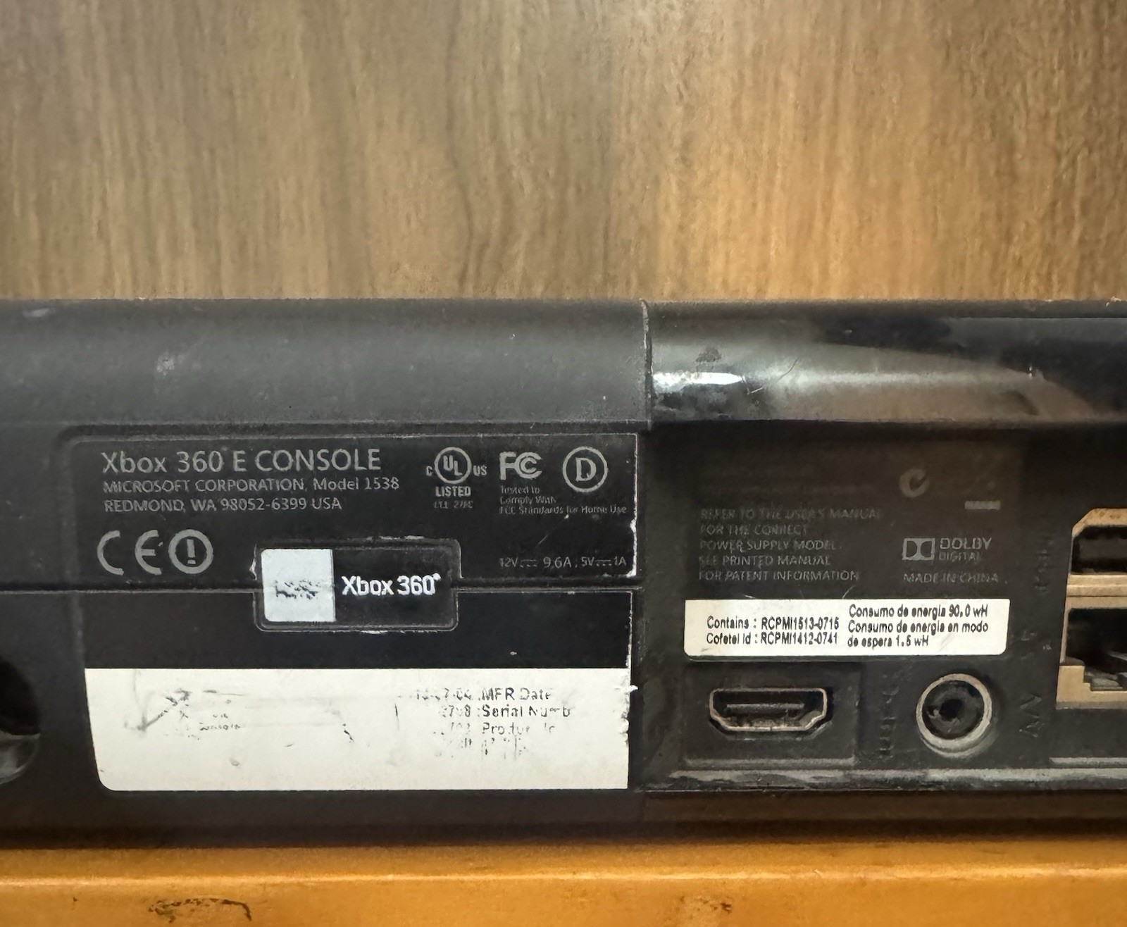 Microsoft Xbox 360 E Console Black Dolby Digital Model 1538