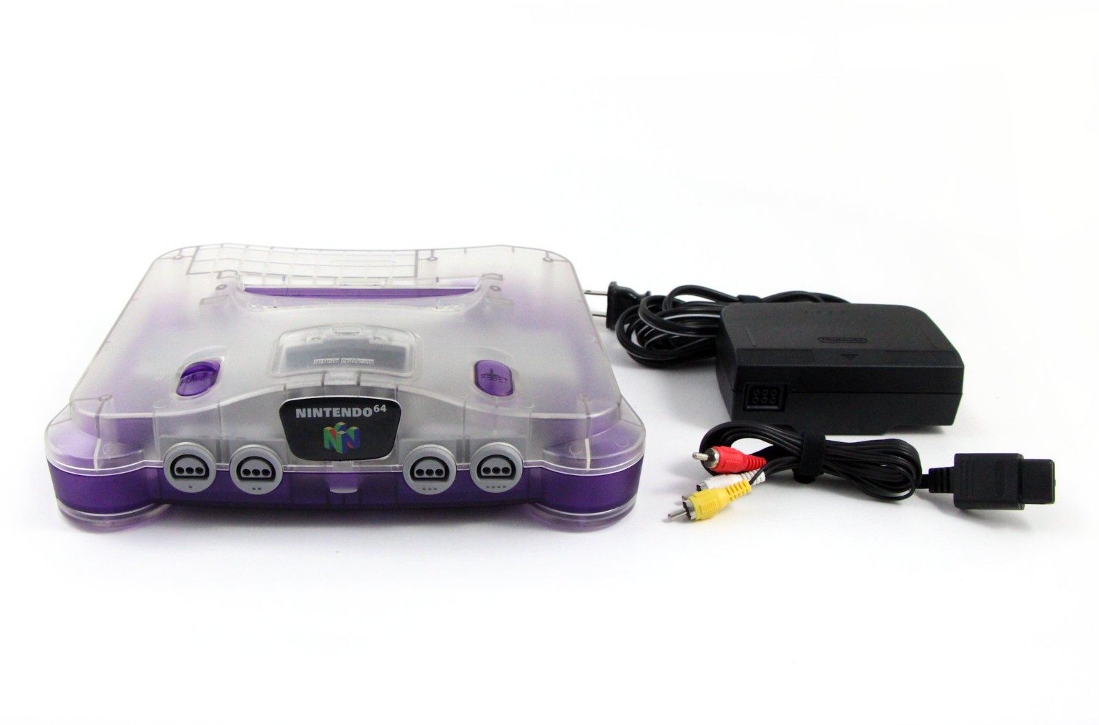 Nintendo 64 N64 Clear / Purple Console w/Expansion Pack, PSU & A/V Cables TESTED