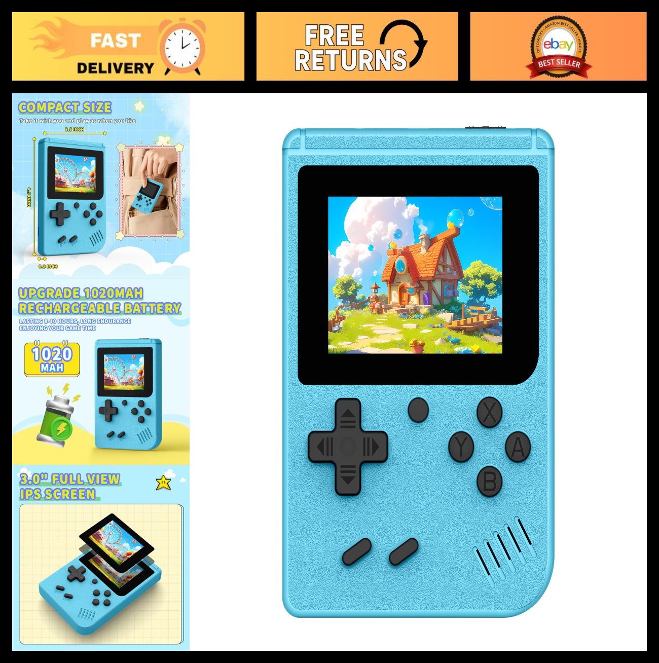 Portable Retro Handheld Game Console, 400 Built-in Games, 3.0″ Screen, Mini Emul